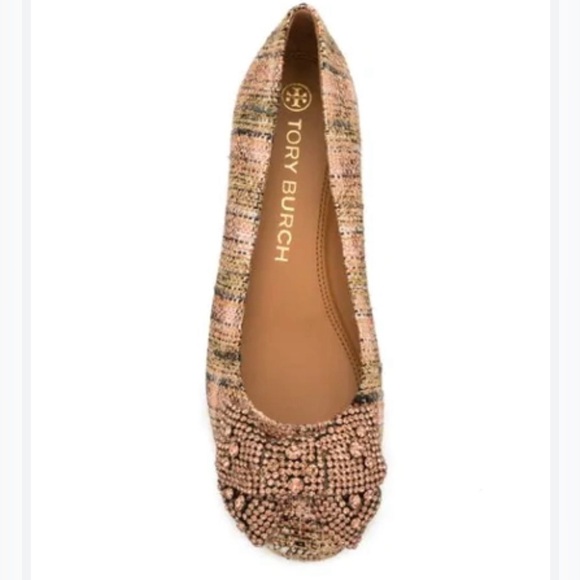 Authentic Brand new Tory Burch Crystal bow ballet metallic tweed_rose gold multi - Picture 3 of 14